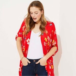 EUC Ann Taylor Loft Colorful Red Kimono M/L; Ready for the Beach or Pool ☀️🏖
